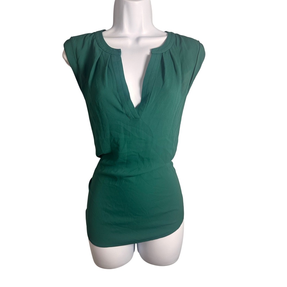 J.Crew Emerald Green Sleeveless Popover Pleated V-Neck Blouse Top Size 8